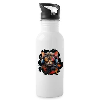 The Gamer Cat - Trinkflasche mit integriertem Trinkhalm - Weiß - Rechts
