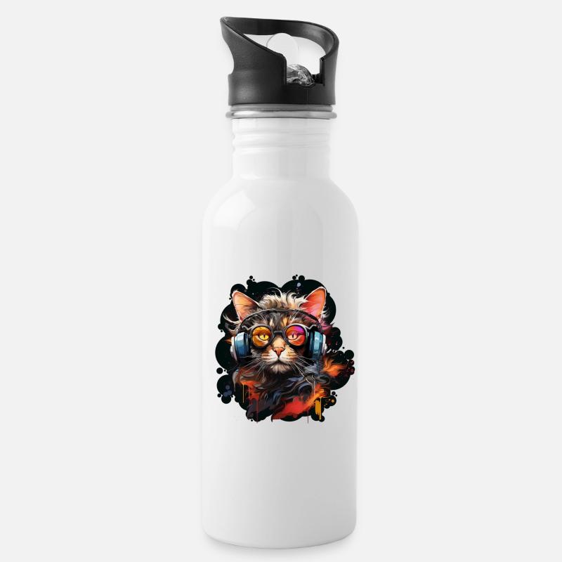 The Gamer Cat - Trinkflasche mit integriertem Trinkhalm - Weiß