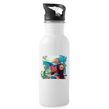 Mädchen mit Kopfhörern - Trinkflasche mit integriertem Trinkhalm - Weiß - Rechts
