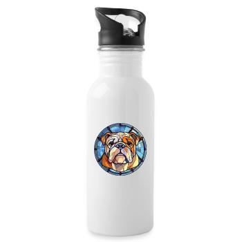 Bulldogge Hund Rasse Bunte Aquarell Illustration - Trinkflasche mit integriertem Trinkhalm - Weiß - Rechts