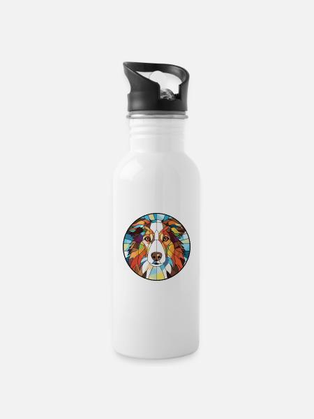 Français Bretagne chien race aquarelle Illustration - Gourde avec paille intégrée - blanc