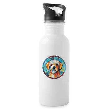 Französischer dreifarbiger Hundehund Rasse Aquarellglas - Trinkflasche mit integriertem Trinkhalm - Weiß - Rechts