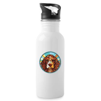 Barbet Dog Breed Colorful Watercolor Illustration - Water bottle with straw - white - Right