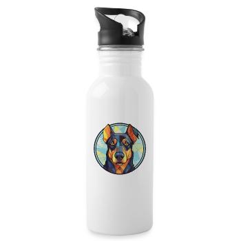 Beauceron Hunderasse Aquarell Glas Illustration - Trinkflasche mit integriertem Trinkhalm - Weiß - Rechts