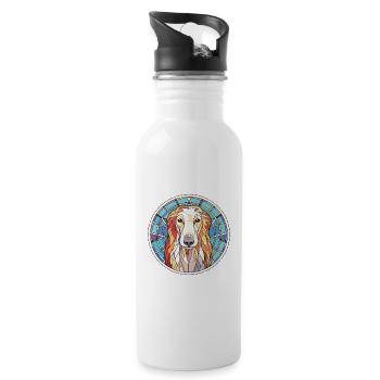 Borzoi Dog Breed Colorful Watercolor Illustration - Water bottle with straw - white - Right