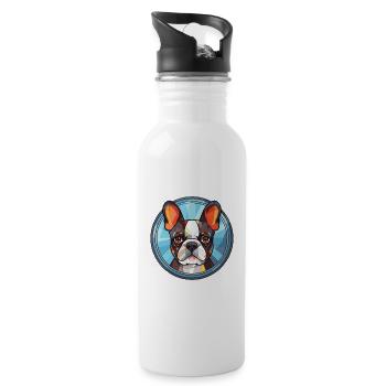Boston Terrier Hunderasse Aquarell Illustration - Trinkflasche mit integriertem Trinkhalm - Weiß - Rechts