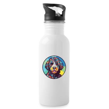 Portuguese Water Dog Breed Watercolor Illustration - Water bottle with straw - white - Right