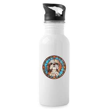 Shih Tzu Dog Breed Watercolor Glass Illustration - Water bottle with straw - white - Right