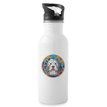 Old English Sheepdog Dog Breed Colorful Watercolor - Water bottle with straw - white - Right