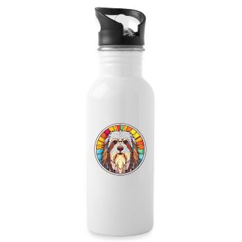 Polish Lowland Sheepdog Dog Breed Watercolor Glass - Water bottle with straw - white - Right