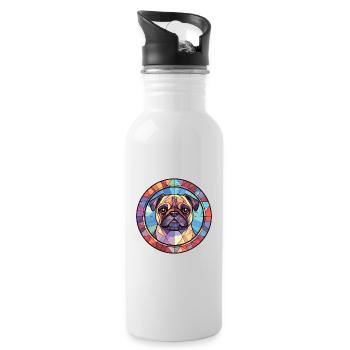 Mopshund Rasse bunte Aquarell-Illustration - Trinkflasche mit integriertem Trinkhalm - Weiß - Rechts