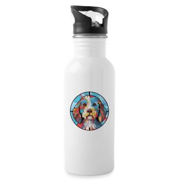 Spanische Wasserhundrasse Aquarell-Illustration - Trinkflasche mit integriertem Trinkhalm - Weiß - Rechts