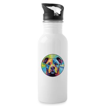 Staffordshire Bull Terrier chien race aquarelle - Gourde avec paille intégrée - blanc - Droite