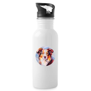 Miniature American Shepherd Dog Breed Watercolor - Water bottle with straw - white - Right