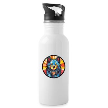 Schipperke Hunderasse Aquarell Glas Illustration - Trinkflasche mit integriertem Trinkhalm - Weiß - Rechts