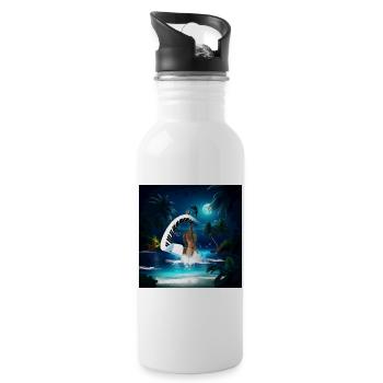 Steampunk-Geige mit geschwungenem Klavier im Ozean. - Trinkflasche mit integriertem Trinkhalm - Weiß - Rechts