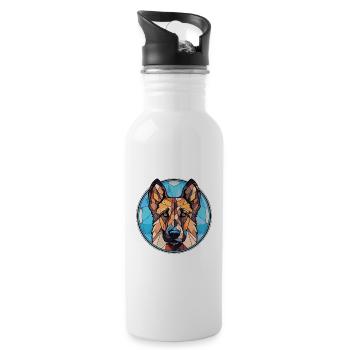 Berger d’Europe de l’Est race chien aquarelle verre - Gourde avec paille intégrée - blanc - Droite