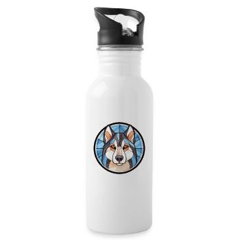 Husky-Hunderasse Bunte Aquarell-Illustration - Trinkflasche mit integriertem Trinkhalm - Weiß - Rechts