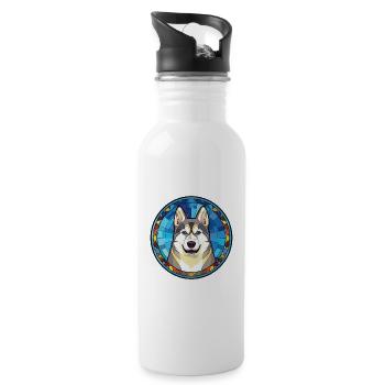 Husky-Hunderasse Bunte Aquarell-Illustration - Trinkflasche mit integriertem Trinkhalm - Weiß - Rechts