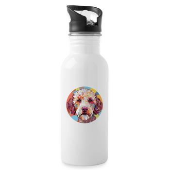 Lagotto Romagnolo Hunderasse buntes Aquarell - Trinkflasche mit integriertem Trinkhalm - Weiß - Rechts
