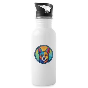 Norrbottenspets Dog Breed Watercolor Illustration - Water bottle with straw - white - Right