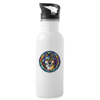 Siberian Husky Hunderasse Aquarell Illustration - Trinkflasche mit integriertem Trinkhalm - Weiß - Rechts