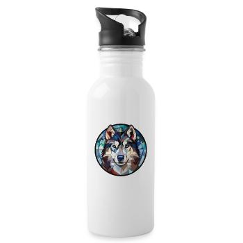 Siberian Husky Hunderasse Aquarell Illustration - Trinkflasche mit integriertem Trinkhalm - Weiß - Rechts