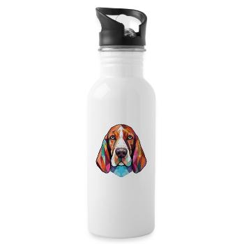 Basset Hound Dog Breed Watercolor Illustration - Water bottle with straw - white - Right