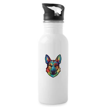 Hokkaido Dog Breed Watercolor Glass Illustration - Water bottle with straw - white - Right