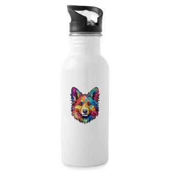 Isländischer Schäferhund Hunderasse buntes Aquarell - Trinkflasche mit integriertem Trinkhalm - Weiß - Rechts