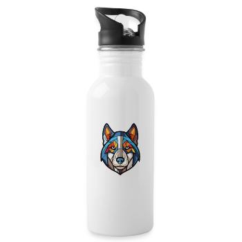 Husky-Hunderasse Bunte Aquarell-Illustration - Trinkflasche mit integriertem Trinkhalm - Weiß - Rechts