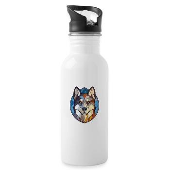 Husky Nur Hunderasse Aquarellglas Illustration - Trinkflasche mit integriertem Trinkhalm - Weiß - Rechts