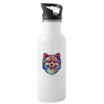 Pomeranian German Spitz Dog Breed Watercolor Glass - Water bottle with straw - white - Right