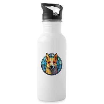 Jindo Dog Breed Colorful Watercolor Illustration - Water bottle with straw - white - Right