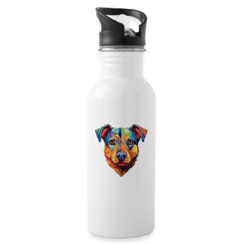Schweizer Laufhund Hunderasse buntes Aquarell - Trinkflasche mit integriertem Trinkhalm - Weiß - Rechts
