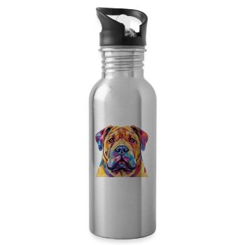 Shar Pei race de chien de race aquarelle colorée - Gourde avec paille intégrée - argent clair - Droite
