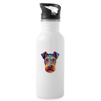 Welsh Terrier Dog Breed Watercolor Illustration - Water bottle with straw - white - Right