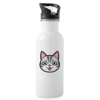 American Shorthair Cat Cartoon Watercolor Clipart - Water bottle with straw - white - Right