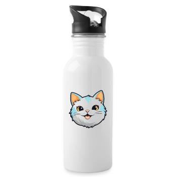 Bombai Cat Cartoon Watercolor Illustration - Water bottle with straw - white - Right