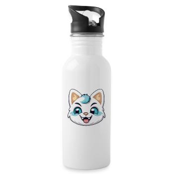 Hantilly Tiffany Cat Cartoon Watercolor Clipart - Water bottle with straw - white - Right