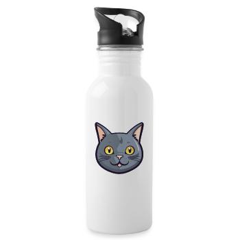 Chartreux Cat Cartoon Watercolor Illustration - Water bottle with straw - white - Right