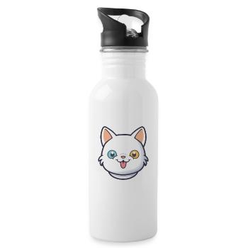 Hantilly Tiffany Cat Cartoon Watercolor Clipart - Water bottle with straw - white - Right