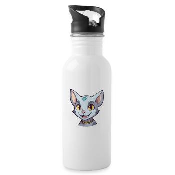 Arabian Egyptian Mau Cat Cartoon Watercolor Art - Water bottle with straw - white - Right