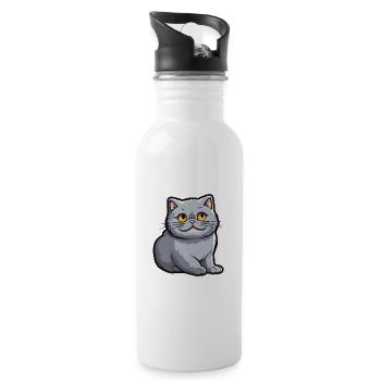 British Fold Shorthair Cat Cartoon Watercolor Art - Water bottle with straw - white - Right