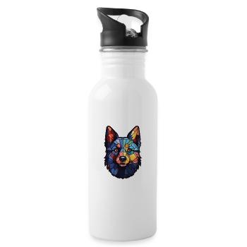 Schipperke Hunderasse Aquarell Glas Illustration - Trinkflasche mit integriertem Trinkhalm - Weiß - Rechts