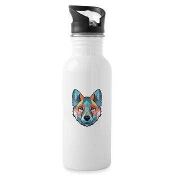 Norwegischer Elchhund Hunderasse buntes Aquarell - Trinkflasche mit integriertem Trinkhalm - Weiß - Rechts