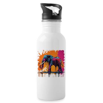 Colorful Paint Dripping Elephant - Water bottle with straw - white - Right
