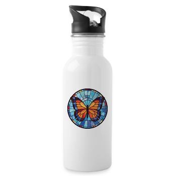 Schmetterling bunte Aquarell Tier Illustration - Trinkflasche mit integriertem Trinkhalm - Weiß - Rechts