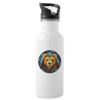 Bear Colorful Watercolor Animal Pet Illustration - Water bottle with straw - white - Right
