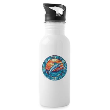 Dolphin Colorful Watercolor Animal Illustration - Water bottle with straw - white - Right